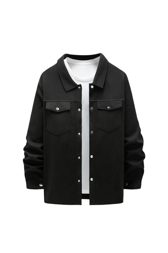Mens Jacket Autumn Winter Men Casual Turn Collar Single Row Button Solid Color Two Pocket Slim Jacket Coat Black,S