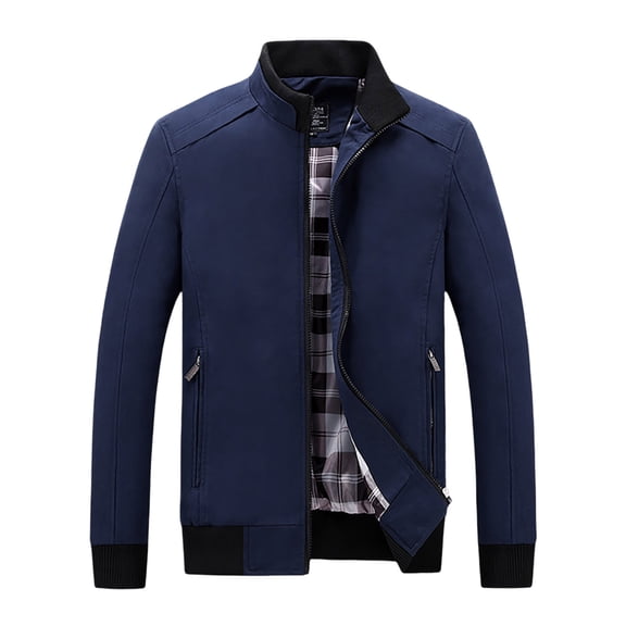 MIASHUI Mens Jacket Autumn Winter Outdoor Jacket Casual Style No Hood Slim Fit Jacket Blue,M
