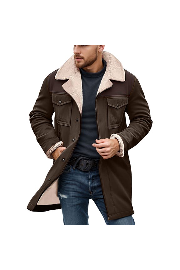 Mens Jacket Autumn Winter Solid Color Casual Jacket Plus Warm Overcoat Coffee,S