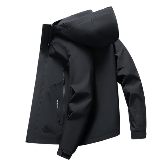 MIASHUI Mens Jacket Autumn Winter Workwear Hooded Loose Outdoor Casual Style Long Sleeve Jacket Coat Black,L