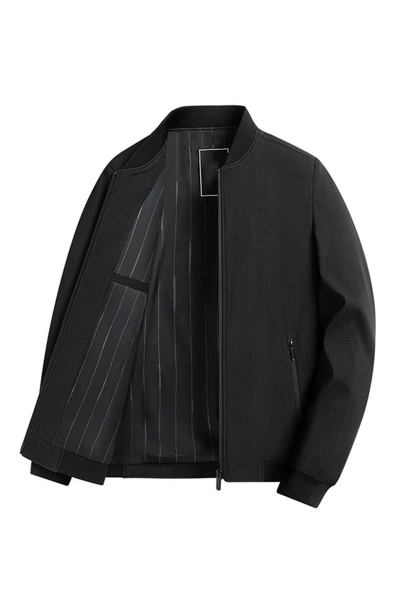 Mens Jacket High End Business Casual Men Wear Middle Aged Dad Spring Autumn Baseball Collar Plaid Coat Black,M