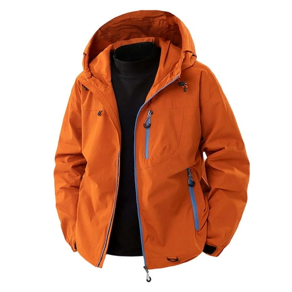MIASHUI Mens Jacket Outdoor Hiking Waterproof Jacket Coat Breathable Quick Dry Windbreaker Double Line Grid Four Way Stretch Orange,S