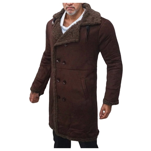 MIASHUI Mens Jacket Plush Solid Color Trench Coat For Men Coffee,S