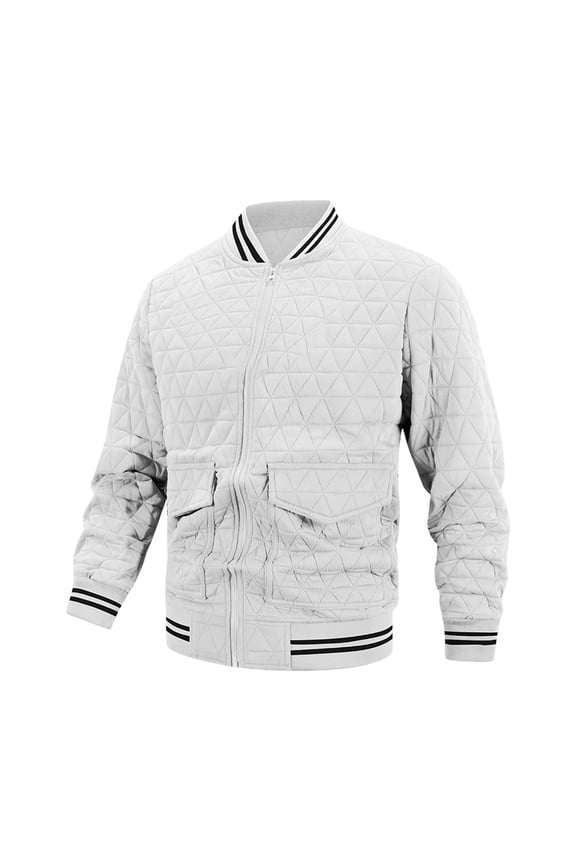 Mens Jacket Solid Color Baseball Style Jacket Sporty Look White,XL