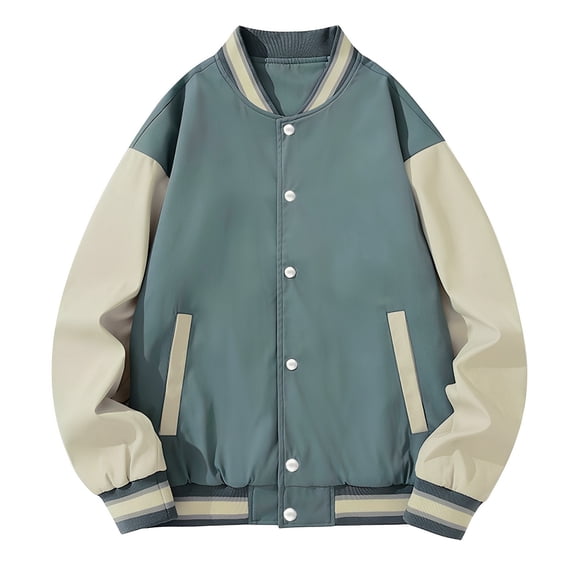 MIASHUI Mens Jacket Spring Autumn Baseball Coat No Hood Button Pocket Outerwear Blue,M