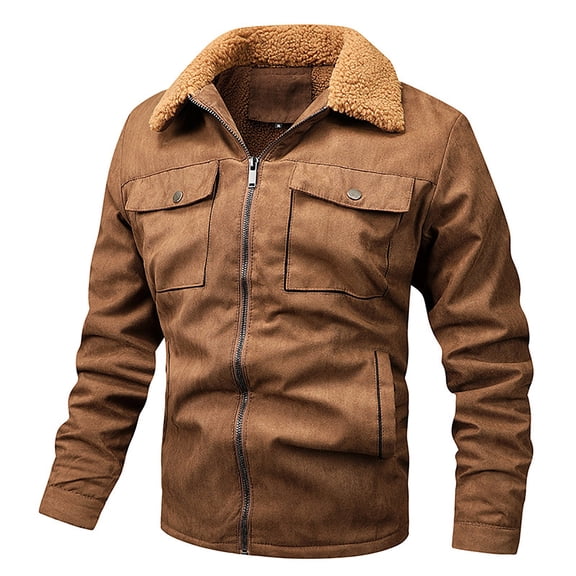 MIASHUI Mens Jacket Spring Autumn Turn Collar Warm Jacket Men Loose Casual Workwear Casual Coat Men Outerwear Coffee,L