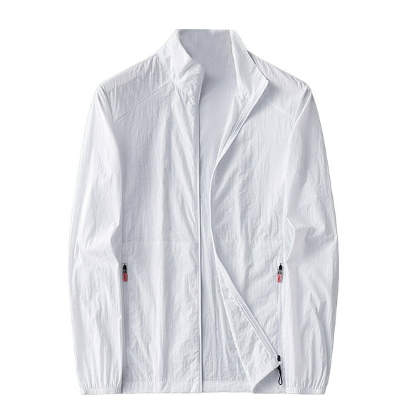 MIASHUI Mens Jacket Summer Men Icy Touch Sun Protective Clothing Thin Breathable UV Protection Loose Large Size Sport Sunscreen White,L