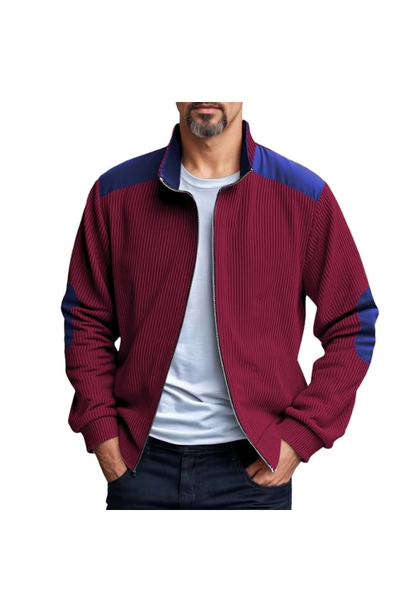 Mens Jacket&nbsp;Winter Heavy Cotton Simple Patch Retro Stand Collar Zipper Cardigan Casual Jacket ,L
