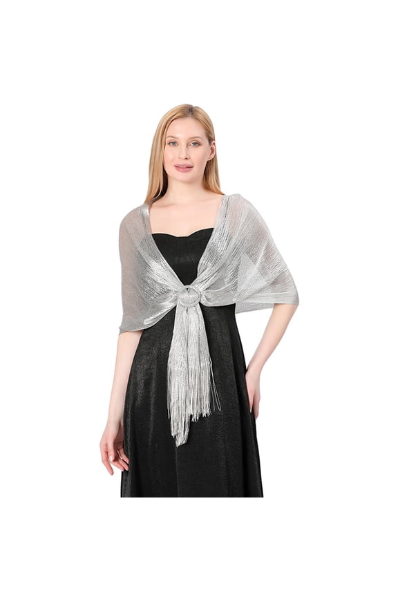 Metallic Yarn Shawl Flat Scarf Scarf Bride Bridesmaid Group Ball Party Wedding Shawl, Scarf for Women Silver