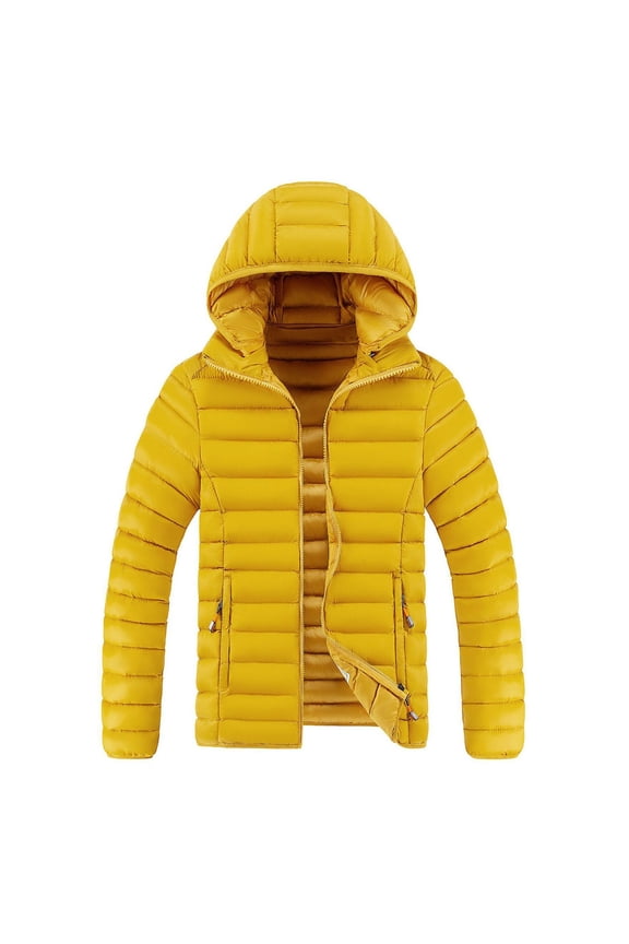 Multi-Color Ribbed Jacket Unisex Plush Lined Thick Parka Hooded Down Warm Cotton Coat, Casual Wear Yellow,XXXXL