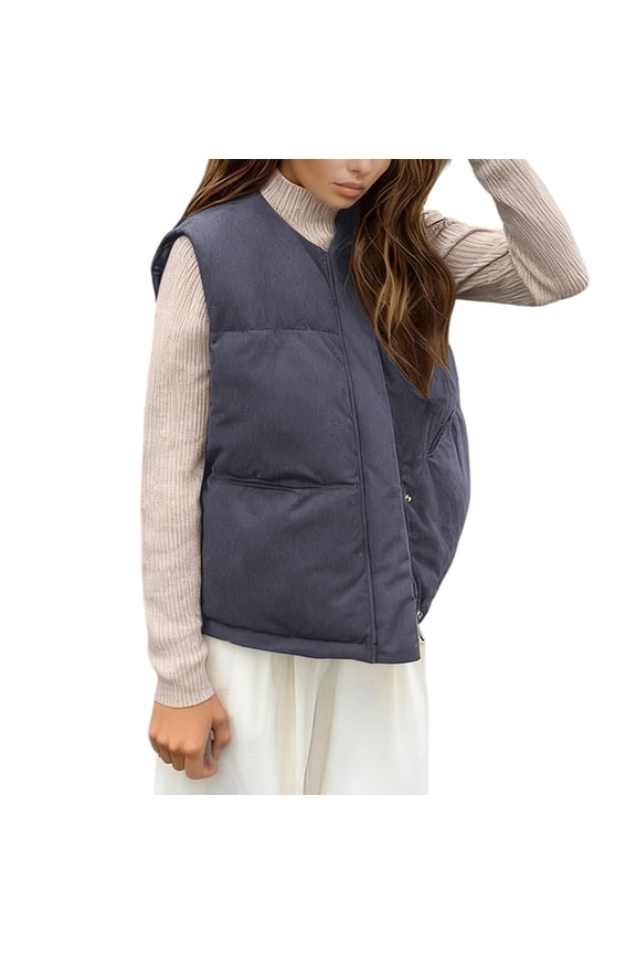 New Korean Style Thick Cotton Vest Parka, Stylish Warm Outer Wear Winter Down Cotton Waistcoat Grey,M