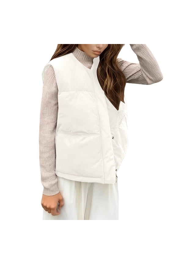 New Korean Style Thick Cotton Vest Parka, Stylish Warm Outer Wear Winter Down Cotton Waistcoat White,XL