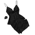 thumbnail image 1 of MIASHUI New Solid Color Ice Silk Pajamas Set Women Summer Thin Camisole Shorts Lightweight Two-Piece Homewear Comfortable Sleepwear Black,L, 1 of 3