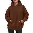 thumbnail image 1 of Women's Plus Size Solid Color Pullover Hoodie with Pocket, Winter Warm Long Sleeve Casual Sweatshirt, Loose Fit Hooded Top Coffee,L, 1 of 5