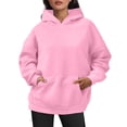 thumbnail image 1 of Women's Plus Size Solid Color Pullover Hoodie with Pocket, Winter Warm Long Sleeve Casual Sweatshirt, Loose Fit Hooded Top Pink,M, 1 of 5