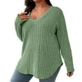 thumbnail image 1 of MIASHUI Plus Size Womens Top VNeck Long Sleeve Ribbed Brushed TShirt Loose Pullover&nbsp;Thermal Wear For Women&nbsp;Base Layer Green,XXXL, 1 of 5