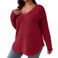 thumbnail image 1 of MIASHUI Plus Size Womens Top VNeck Long Sleeve Ribbed Brushed TShirt Loose Pullover Thermal Wear For Women Base Layer Red,XL, 1 of 5