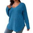 thumbnail image 1 of MIASHUI Plus Size Womens Top VNeck Long Sleeve Ribbed Brushed TShirt Loose Pullover Thermal Wear For Women Base Layer Sky Blue,XXL, 1 of 5