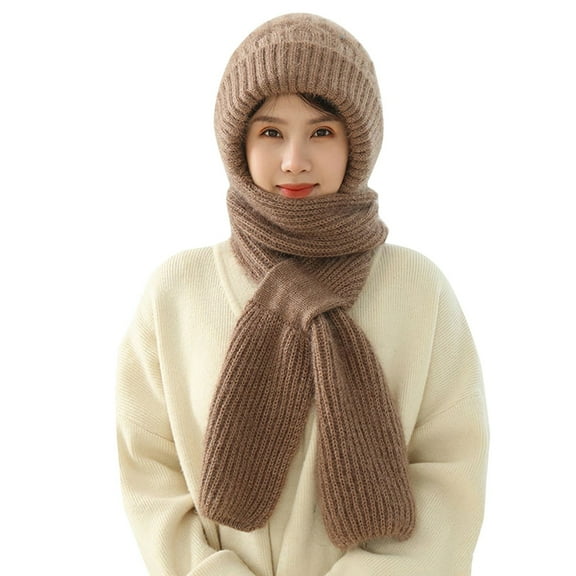 MIASHUI Plush Thick Hat and Scarf Combo for Women, Double-Layer Warm Knit Scarf Set, Winter Scarf for Women, Cold Weather Scarf Khaki