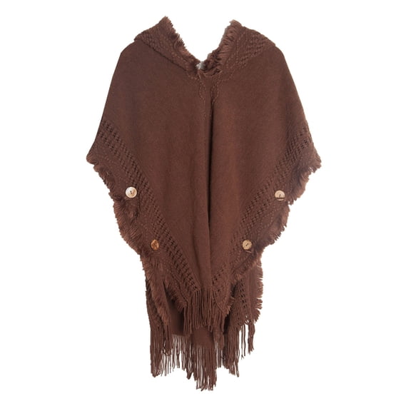 MIASHUI Shawl Hot Sale European American Spring Autumn Winter Plus Size Knit Sweater Button Hood Cape Shawl B,One Size