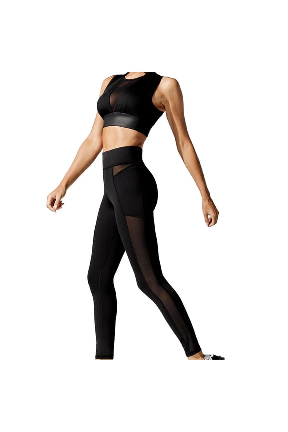 Side Triangle Mesh Workout Pants Elastic Slim Yoga Leggings See-Through Running Pants Black,L