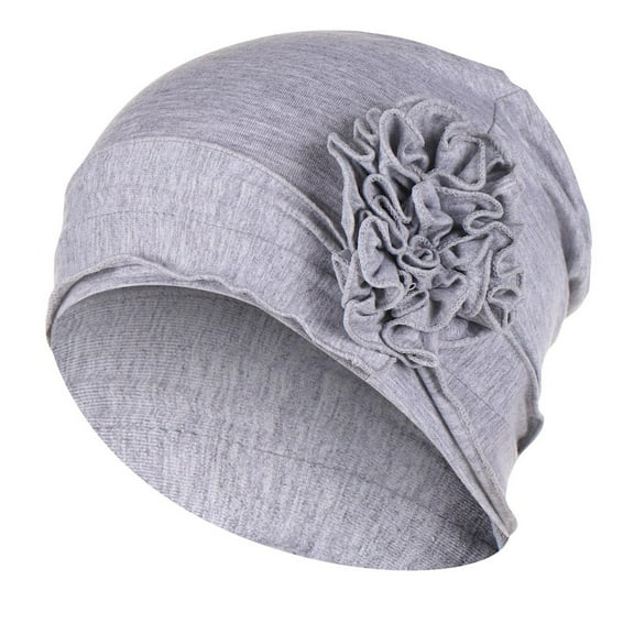 MIASHUI Silky Cotton Coiled Flower Under Hat Head Scarf Hat Side Flower Women's Pullover Hat, Scarf for Women Light Gray