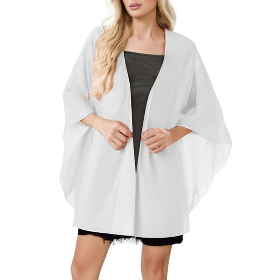 MIASHUI Single Layer Chiffon Top Lightweight Breathable Shawl Bride Match Banquet Blouse Solid Color, Scarf for Women Silver