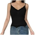 thumbnail image 1 of MIASHUI Slim Fit Ribbed V Neck Lace Trim Crop Camisole Sleeveless Tank Top For Women Black,S, 1 of 6