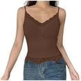 thumbnail image 1 of MIASHUI Slim Fit Ribbed V Neck Lace Trim Crop Camisole Sleeveless Tank Top For Women Brown,M, 1 of 4