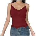 thumbnail image 1 of MIASHUI Slim Fit Ribbed V Neck Lace Trim Crop Camisole Sleeveless Tank Top For Women Red,L, 1 of 5