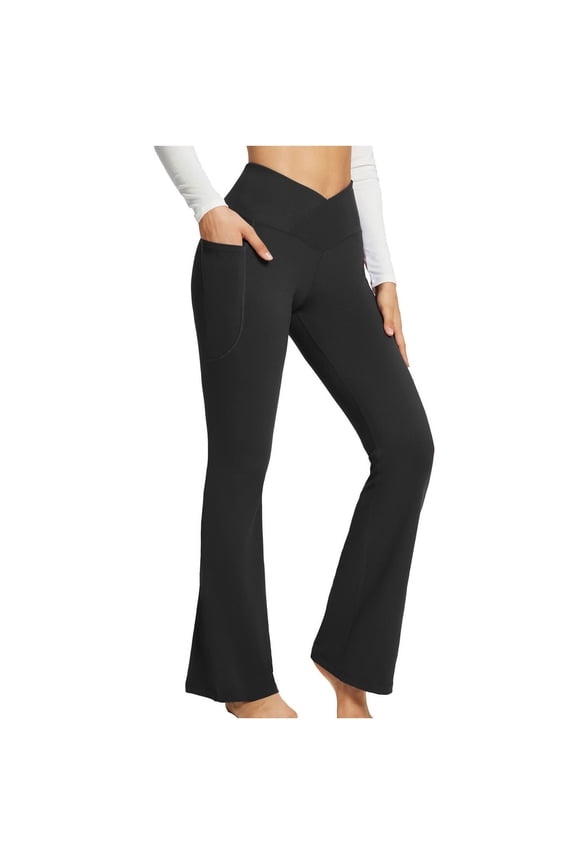 Solid Color Casual Micro Flare High Waist Slim Fit Wide Leg Yoga Fitness Pants For Comfy And Stylish Look Black,XXL