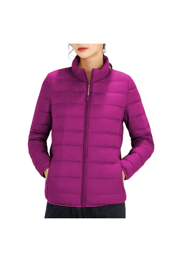 Stand Collar Down Jacket Women's Short Lightweight Thick Student Korean Style White Feather Warm Parka Purple,XXXL
