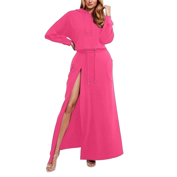 MIASHUI Stylish Long Skirt Suit With Pockets Drawstring And Slit Design For Women Everyday Brown Skirt Casual Wear Hot Pink,XL