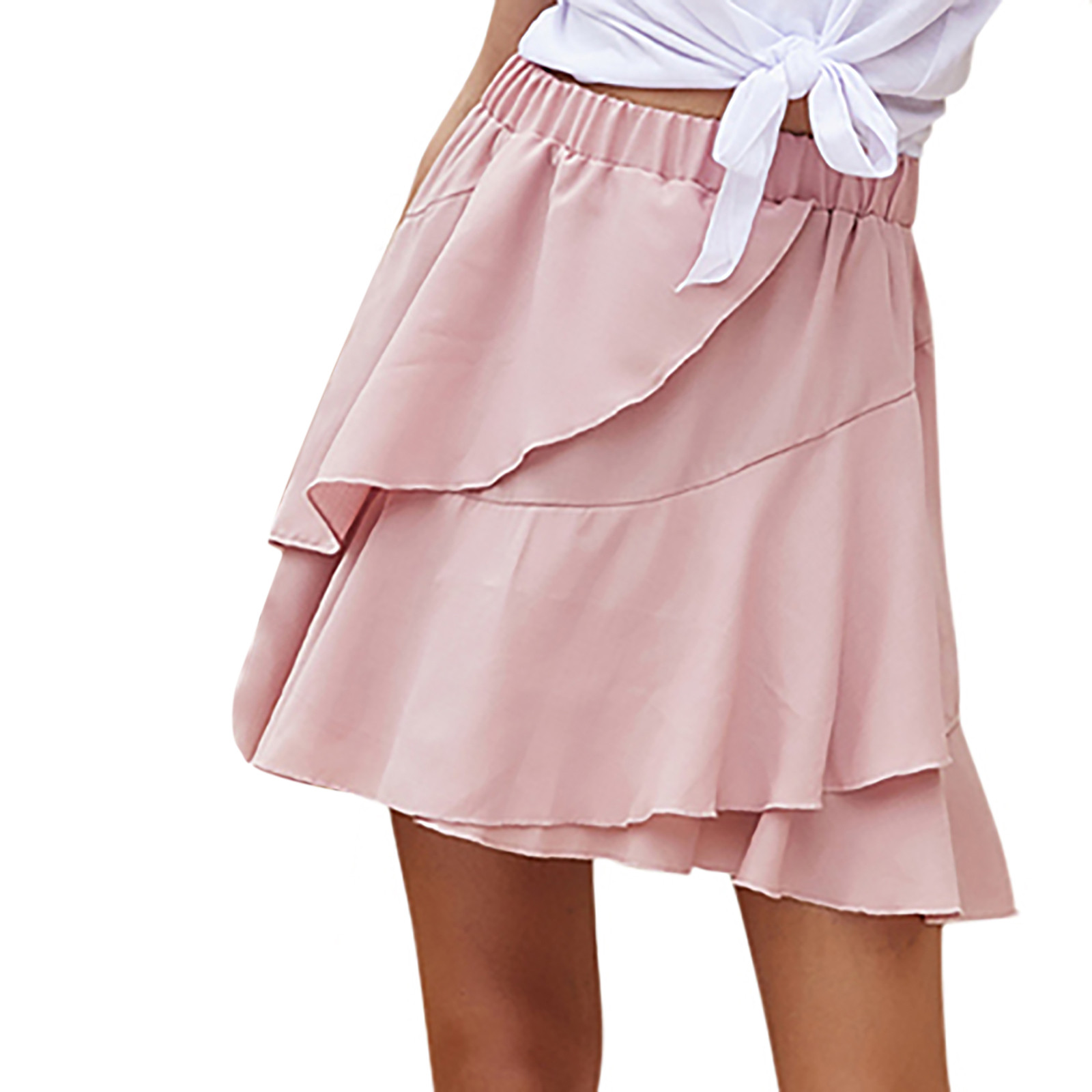 MIASHUI Summer Skirts Women's Dress Solid Cute Elastic Waist Ruffles ...