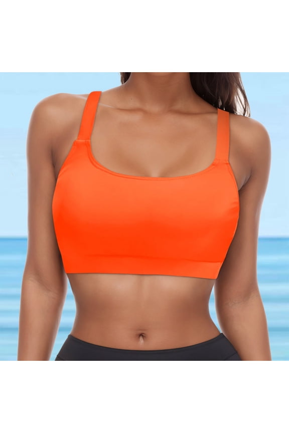 Tie Back Women Lace Up Swimwear Tops Underwire Full Coverage Bikini Top Push Up Orange,S