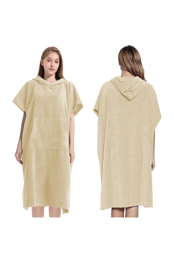 Ultra-Fine Fiber Hooded Cape Towel Quick-Dry Diving Swimming Beach Surfing Unisex Changing Robe Scarf Beige