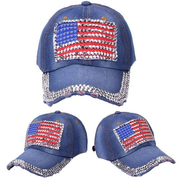 MIASHUI Unisex American Flag Rhinestone Studded Baseball Cap for Patriotic Events, Adjustable Fit for Comfort, Fashionable for Sports and Casual Wear C