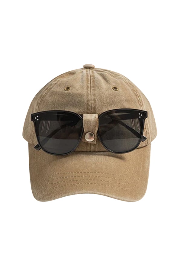 Unisex Baseball Cap with Pilot Glasses Design, No Ears for Minimalist Style, Adjustable Fit for Comfort and Fashion Khaki