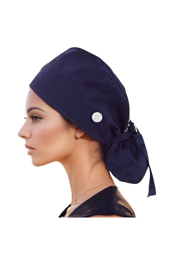 Unisex Cotton Print Cap for Doctors, Nurses, and Beauty Professionals, Dust Proof Design for Hygiene, Adjustable Fit for Comfort and Utility Navy