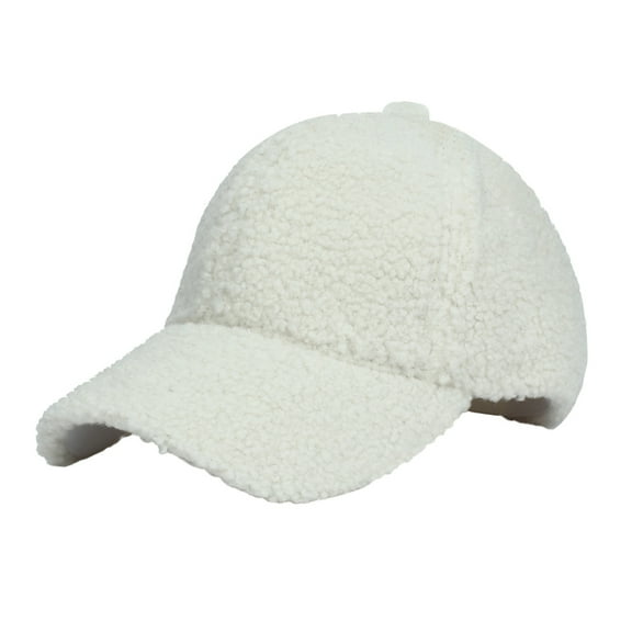 MIASHUI Unisex Fall Winter Solid Baseball Cap Thick Warm Sheepskin Lined White