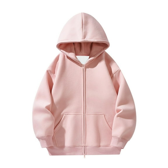 MIASHUI Unisex Full Zip Hoodie Double Sided Zipper Casual Loose Fit Long Sleeve Jacket Street Style Outerwear Pink,M