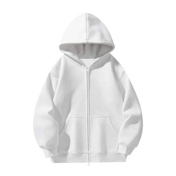 MIASHUI Unisex Full Zip Hoodie Double Sided Zipper Casual Loose Fit Long Sleeve Jacket Street Style Outerwear White,XL