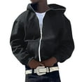 thumbnail image 1 of MIASHUI Unisex Full Zip Up Solid Color Hooded Sweatshirtå¨Ñç·¨Trendy Casual Hop Style Open Front Jacket Black,M, 1 of 4