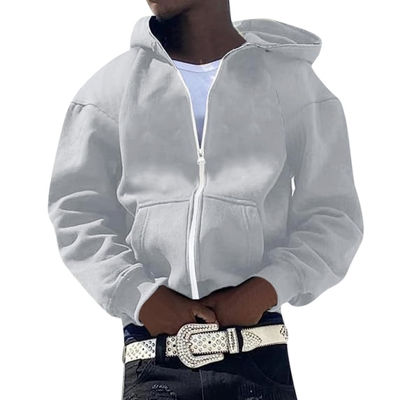 MIASHUI Unisex Full Zip Up Solid Color Hooded Sweatshirtå¨Ñ
ç·¨Trendy Casual Hop Style Open Front Jacket Grey,L