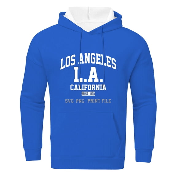 MIASHUI Unisex Los Angeles City Print Hoodie with Letter Design, Long Sleeve Pullover for Casual and Street Style Blue,S