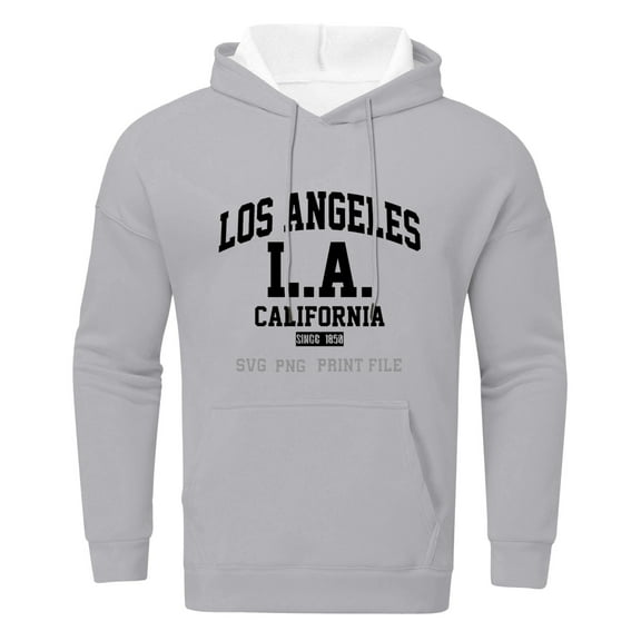 MIASHUI Unisex Los Angeles City Print Hoodie with Letter Design, Long Sleeve Pullover for Casual and Street Style Grey,S