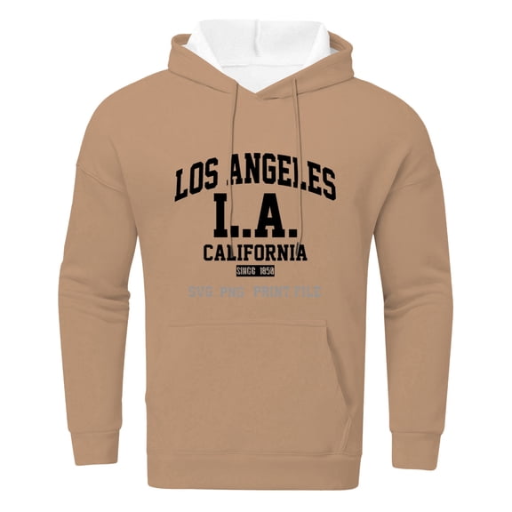 MIASHUI Unisex Los Angeles City Print Hoodie with Letter Design, Long Sleeve Pullover for Casual and Street Style Khaki,M