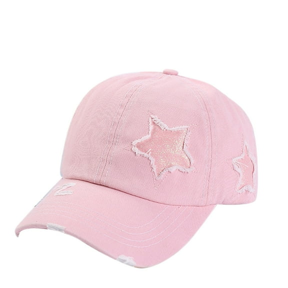 MIASHUI Unisex Star Baseball Cap for Outdoor Sun Protection, Fashionable Design with Five-Point Star, Adjustable Fit for Adults and Everyday Wear Pink