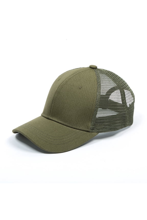 Unisex Structured Flat Brim Trucker Baseball Cap with 6-Panel Design, Mesh Back for Breathability, Adjustable Fit for Outdoor and Casual Wear Army Green
