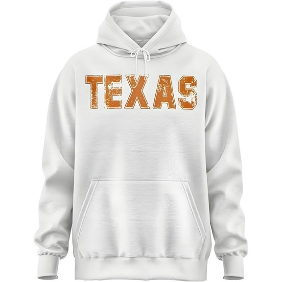 MIASHUI Unisex Texas State Print Pullover Hoodie Game Day Fan Gear Long Sleeve Comfortable Couples Sweatshirt White,L